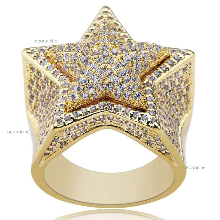 Hot Sale HipHop Fashion Jewelry Custom VVS Iced Out Dia Ring Star Shape Yellow Gold GRA Moissanite Rings for Men