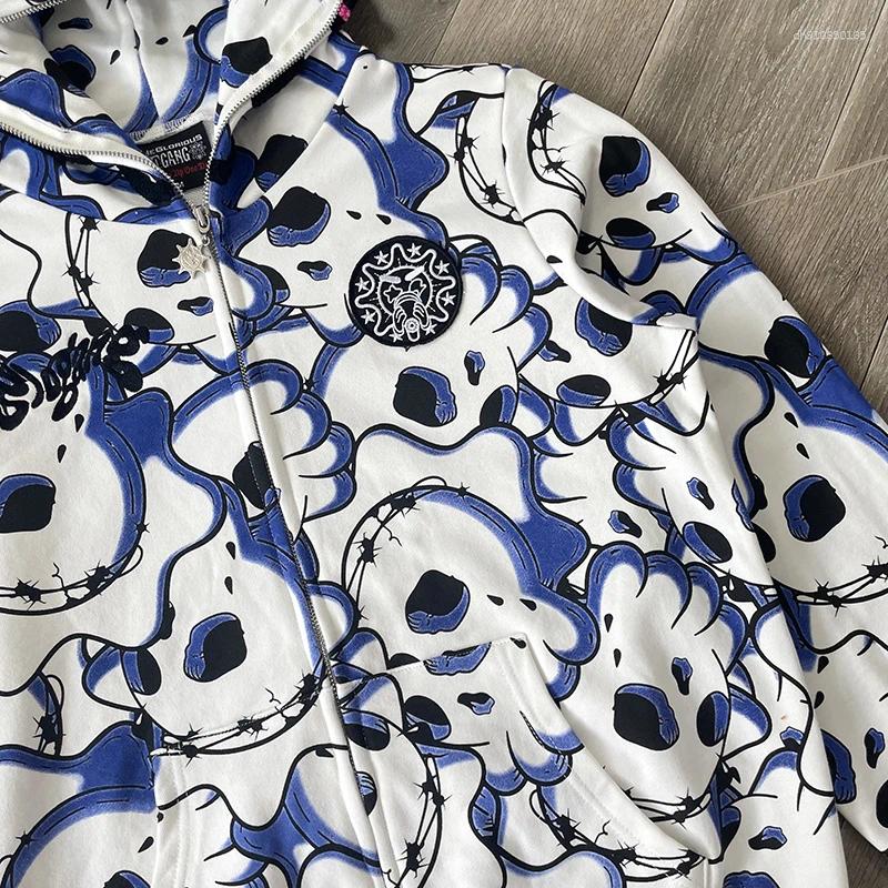 Men's Hoodies Glo Gang The Glory Hoodie Blue Cartoon Drink Print Full Zip Pullover Sweatshirt Y2k And Hip-hop Rock Youth Oversize Hooded For Men 