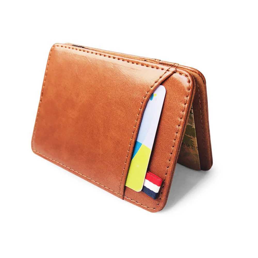 New fashion ultra-thin mens leather magic wallet Korean designer card holder womens small cash clip Bilfold mens wallet Z250411