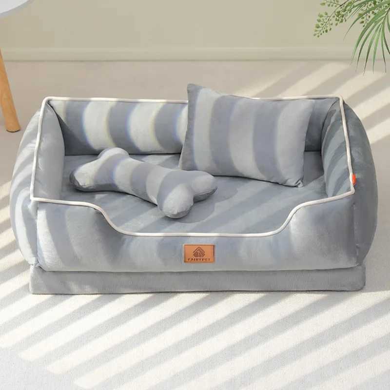 Dutch Velvet Dog Bed Autumn Thick Warm Square Dog Sofa Bed Soft Detachable Wave Sponge Pad Pet Dog Accessories X250412