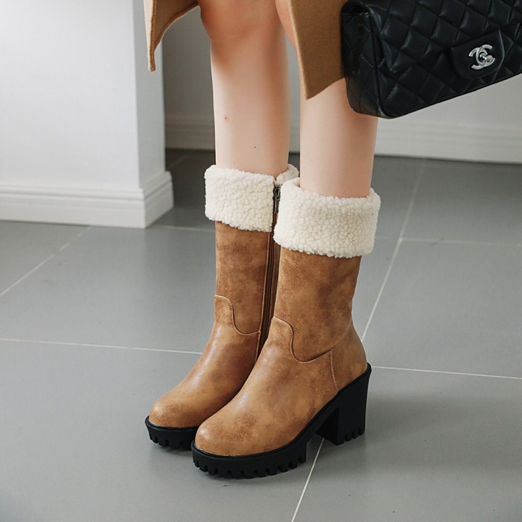 2025 Autumn Winter New Large Size Snow Boots for Women Thickened Warm Side Zipper Chunky Heel Short Boots Martin Boots for Women 6233