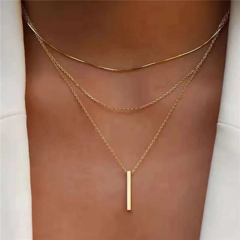 Vintage Bohemian Multilayer Minimalist for Women Stick Pendant k Chain Necklace Collarbone Collares Fashion Jewelry