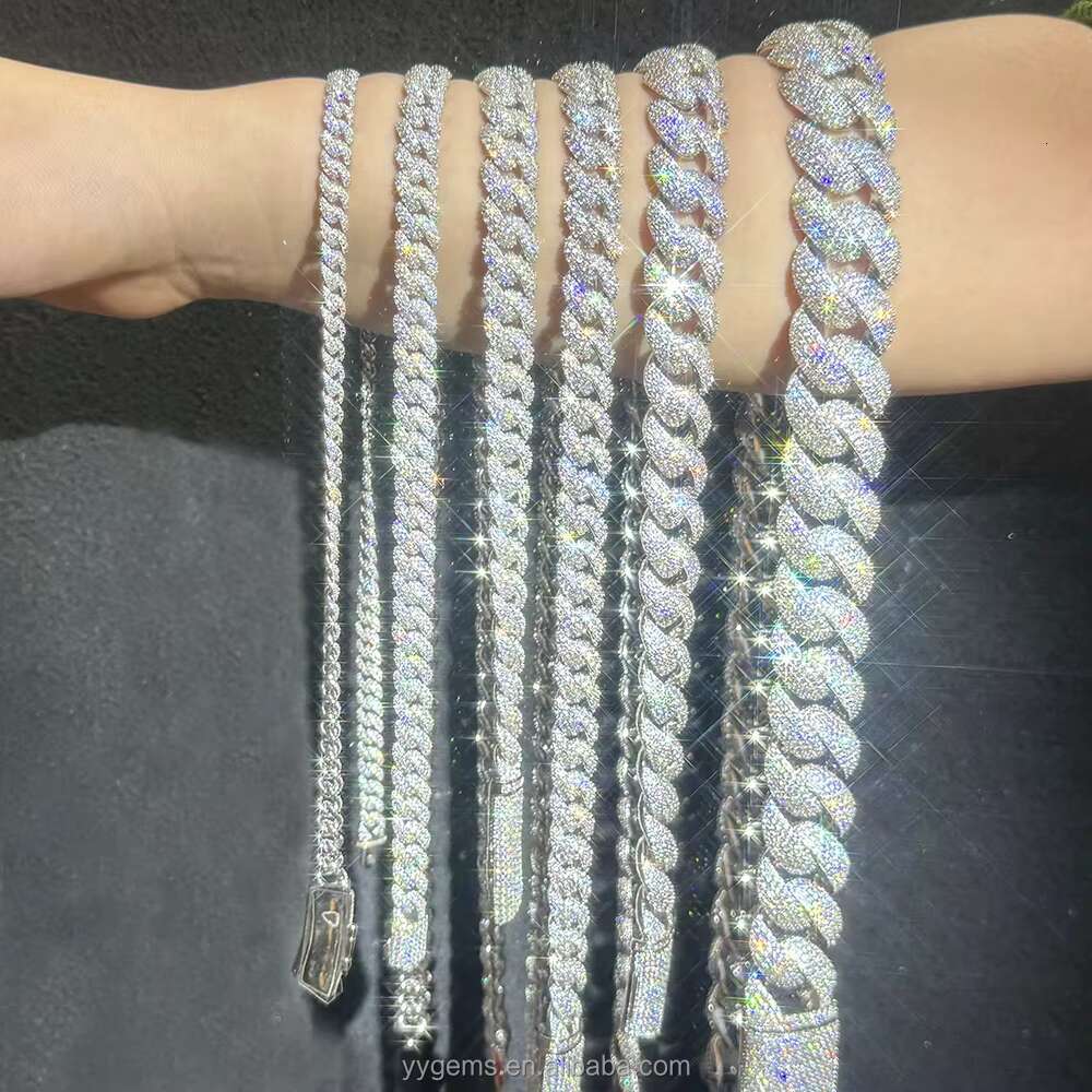 Yu Ying Sterling Silver Miami Chain 6mm 9mm 13mm Iced Out Moissanite Bling Cuban Chain Hip Hop Necklace