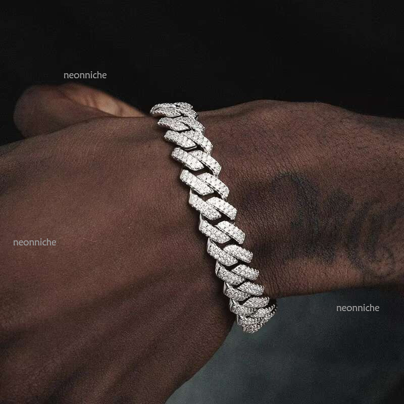 Hip Hop Sier Moissanite k 6-14mm Width VVS RTS Quality Loose Dia Cuban Chain Bracelet