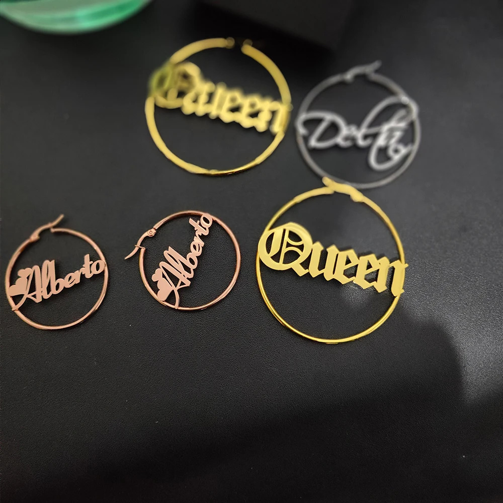 Personalized Ring Name Earrings Customized Gold Rose Silver Large Female Daughter Wife Gift 250410