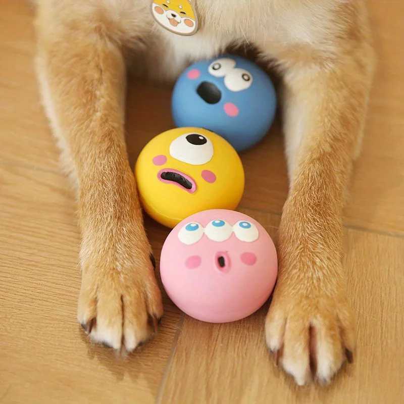 1 piece cute big eyed design dog sound toys durable latex chewing interactive training with squeaking dog toy balls Z250412