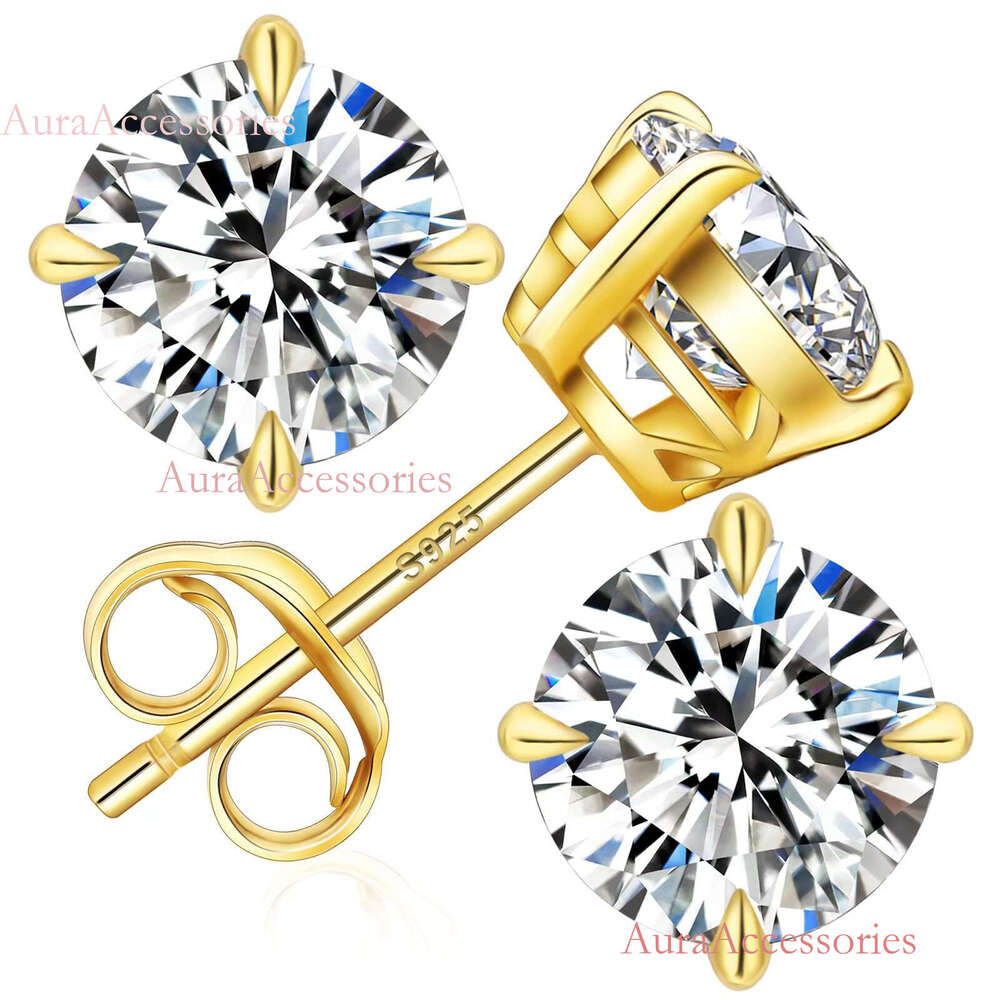 1CT 2CT 3CT Classic 4 Prong Moissanite Earrings Jewelry 14K White Gold Vermeil Sier VVS Lab Created Dia Stud for Women