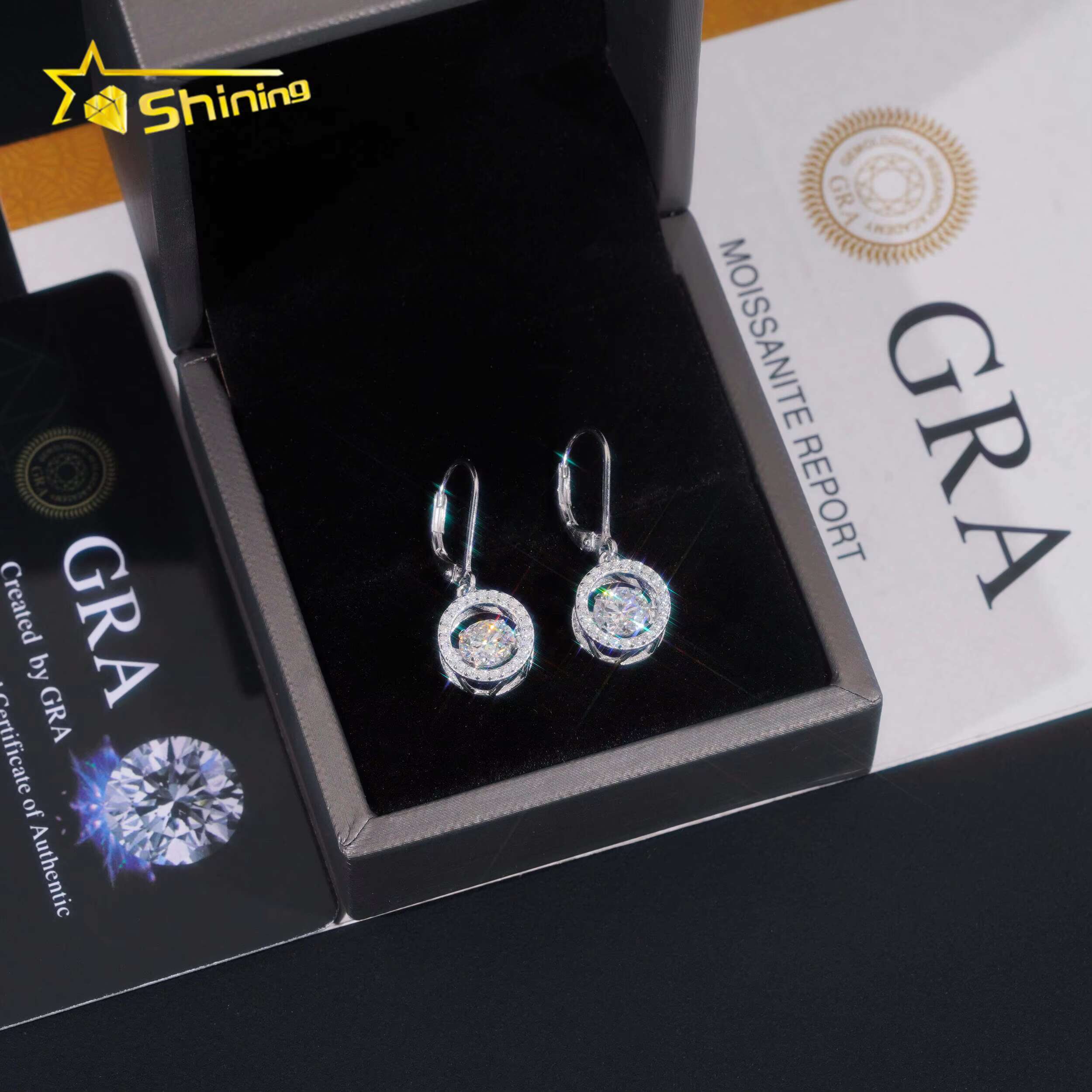 Fine Jewelry Women Drop Earrings Iced Out 925 Solid Silver Moving VVS Moissanite Earrings Hip Hop Hoop Earrings