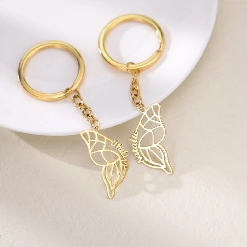 Customized Double Butterfly Keychain Friend Keychain Set Personalized Butterfly Wing Car Keychain 250409