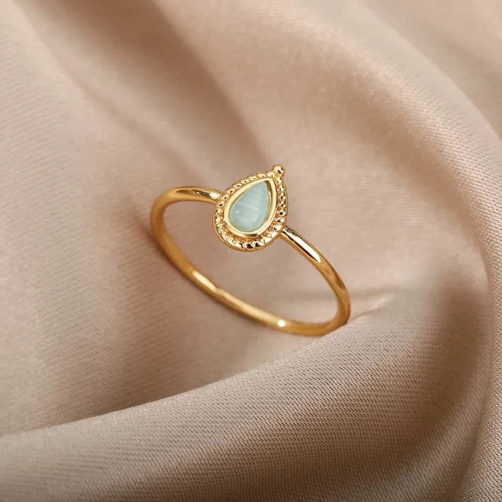 Opal Water Drop Ring Womens Gold Stainless Steel Engagement Wedding Ring Womens Fashion Finger Jewelry Birthday GiftXJ250412