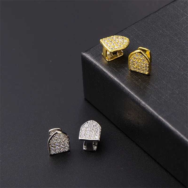 YONGX Gold Silver Monochrome Full Zircon Teeth Grillz Hip Hop CZ Stone Teeth Hat Womens Jewelry Role Playing Gift W250412