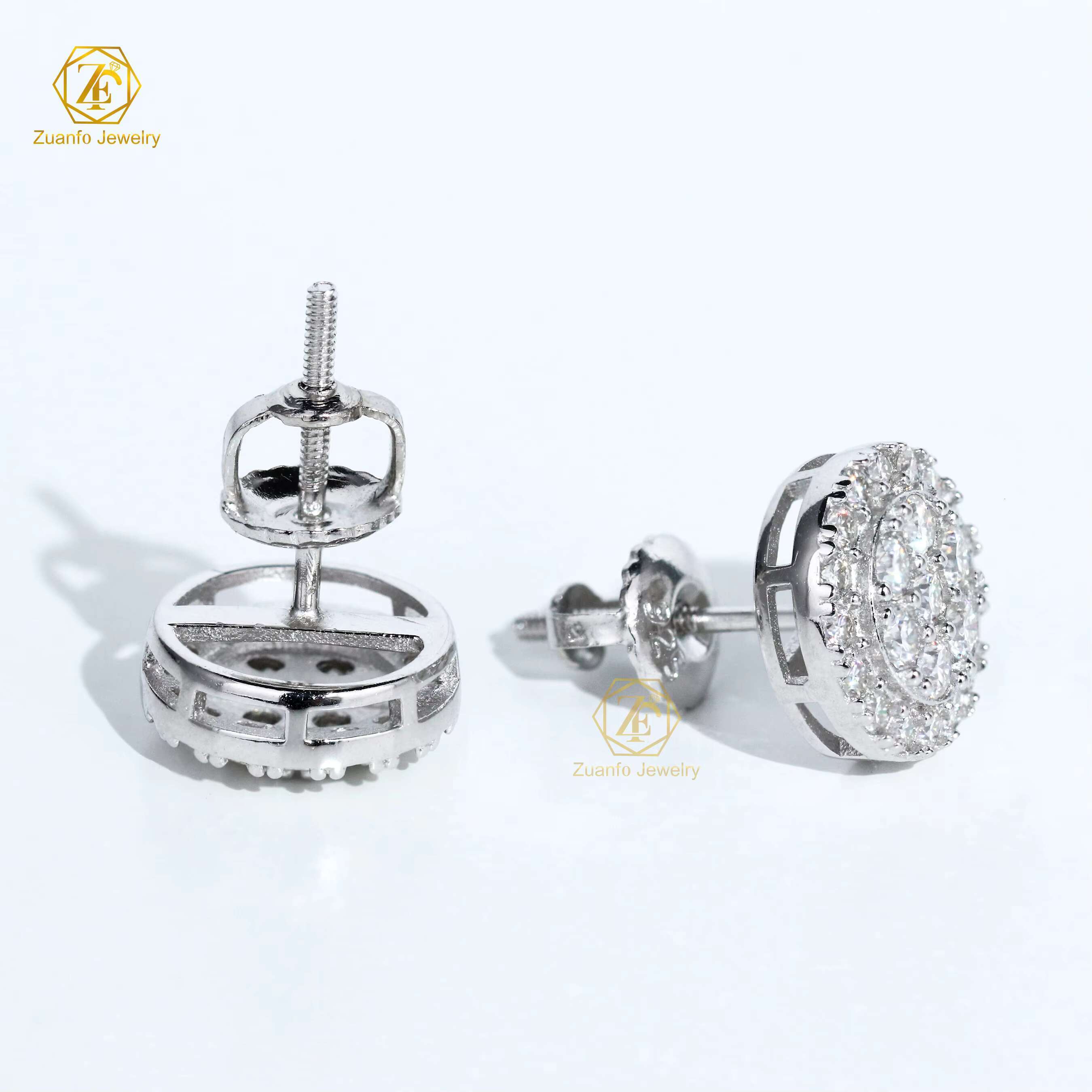 New Trendy 925 Sterling Silver Hiphop Style Flower Design Earrings VVS Diamond Moissanite Studs for Men Women for Gifts Parties