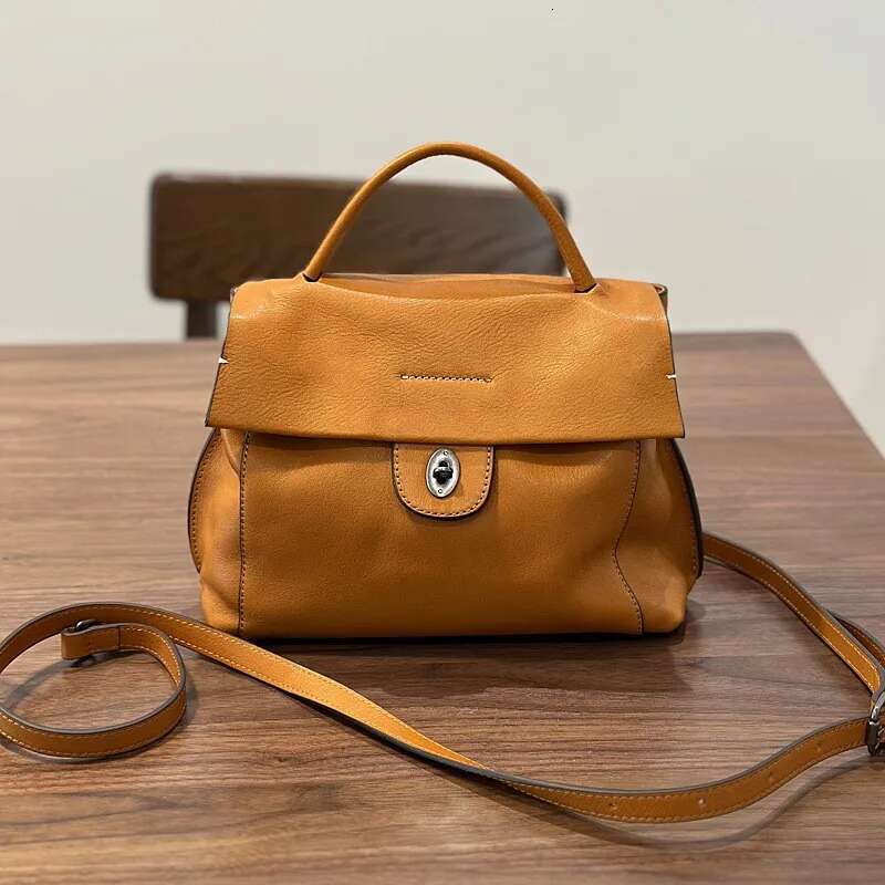 2025 Autumn New Handmade Retro Genuine Leather Women's Bag Versatile Soft Cowhide Solid Color Shoulder Crossbody Bags
