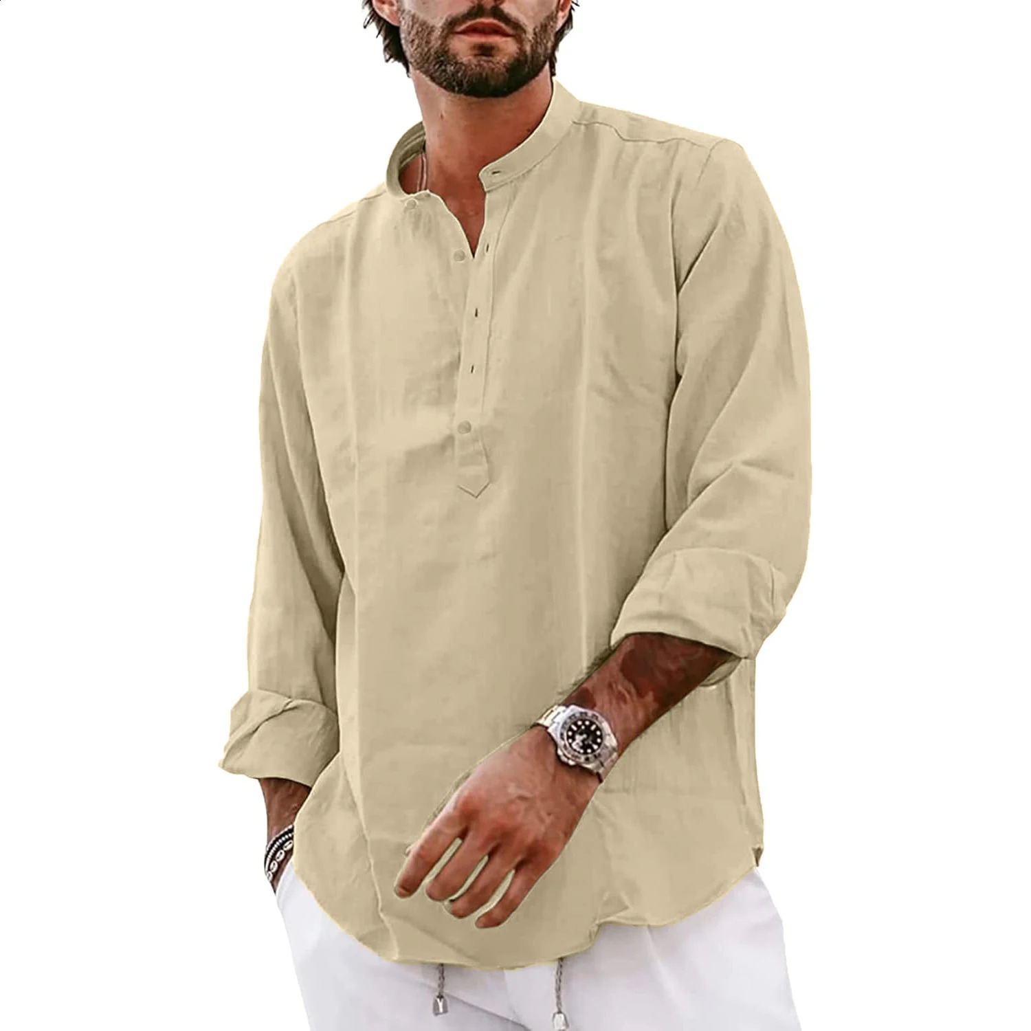 Streetwear Mens Cotton Linen Shirts Casual Lightweight Long Sleeve Henley Shirts for Men Beach Hawaiian Breathable T Shirts 250411
