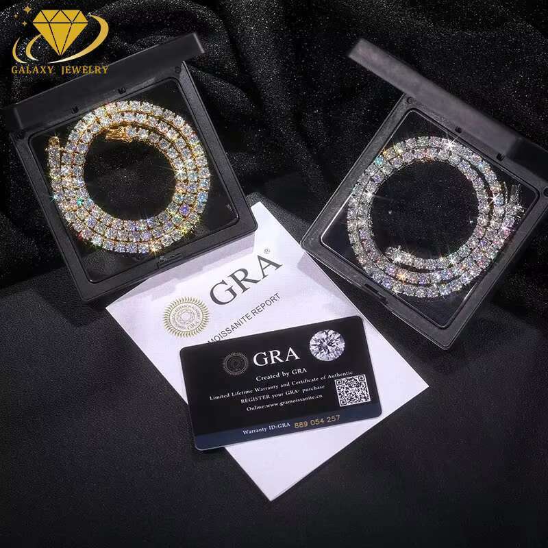 Hiphop Tennis Chain Custom Fine Jewelry Necklaces 2mm 4mm 6.5mm Silver 925 Jewelry Iced Out Vvs Moissanite Tennis Chain