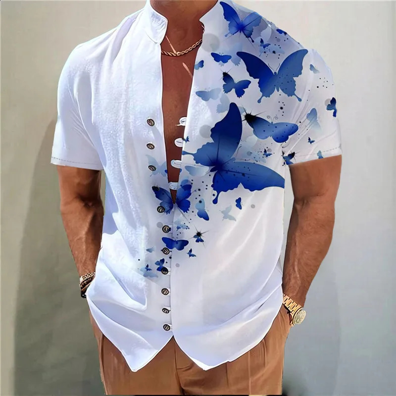 Mens Linen Shirt Floral Graphic Prints Stand Collar Outdoor Street Short Sleeve Print Clothing Apparel Linen Fashion 250411