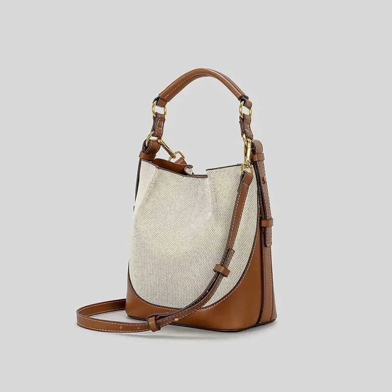 Fi panel canvas bucket bag designer womens handbag luxury Pu leather shoulder cross body bag bandwidth shoulder strap handbagXJ250412