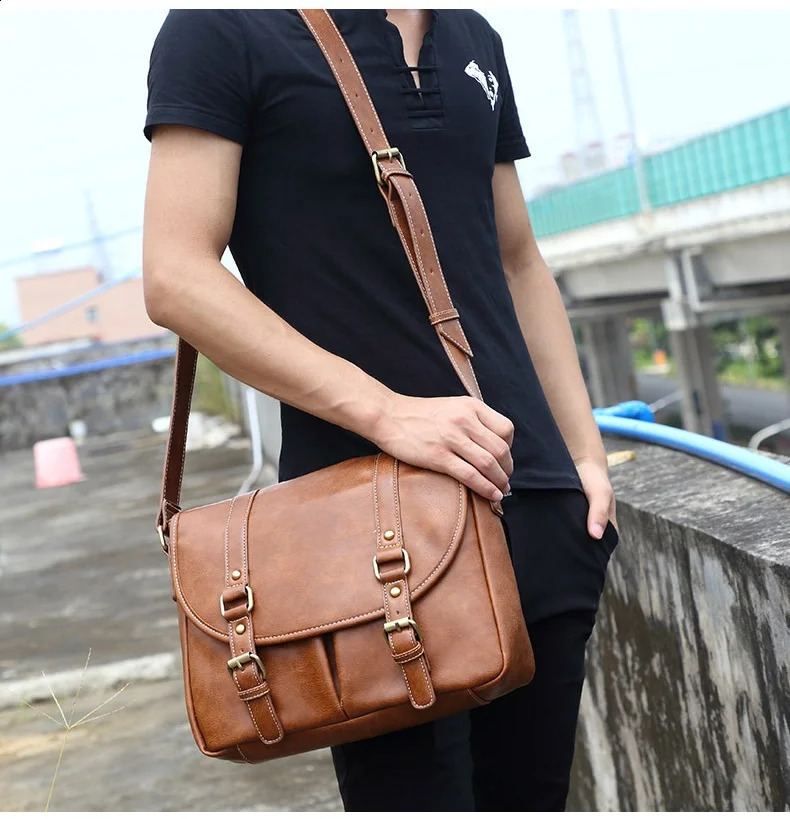 Korean mens shoulder bag retro cross body bag mens suspender bag mens messenger bag 250411