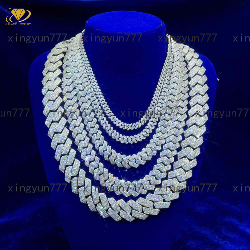 Popular Diamond Cuban Chain 4rows 6mm-20mm Width Hip Hop Moissanita Jewelry Silver 925 White/Yellow/Rose Gold Cuban Link Chain