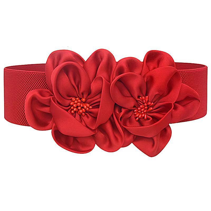New Fashion Double Flower Decorative Sweater Dress Waist Belt Black Versatile Youth
