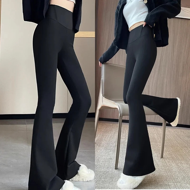 Womens Flare Pants ultra-thin high waisted solid sexy shark Flare Pants fashionable casual streetwear elastic buttocks lift tight legs 250408