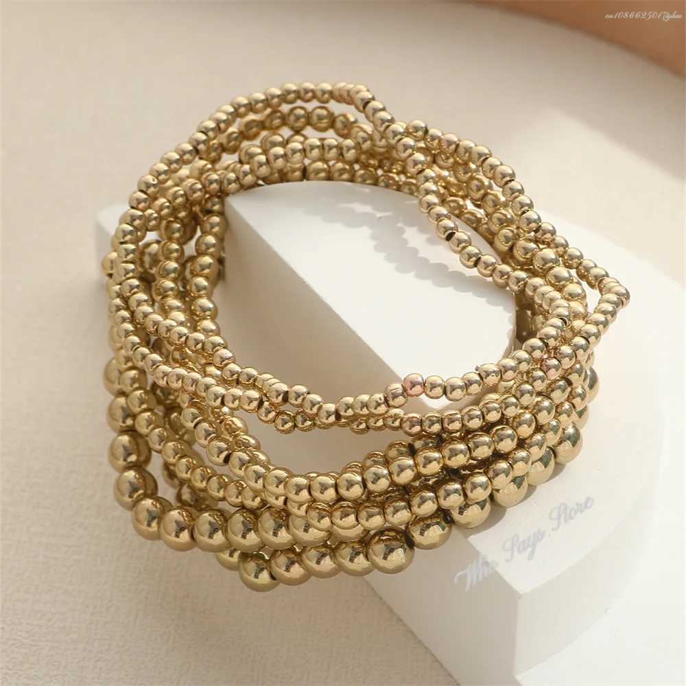 Trend Stretch Stainless Steel Bracelets Gold Sliver Color 2MM 5MM 8MM Stacked Ball Beaded Bracelet For Women Men JewelryC250411
