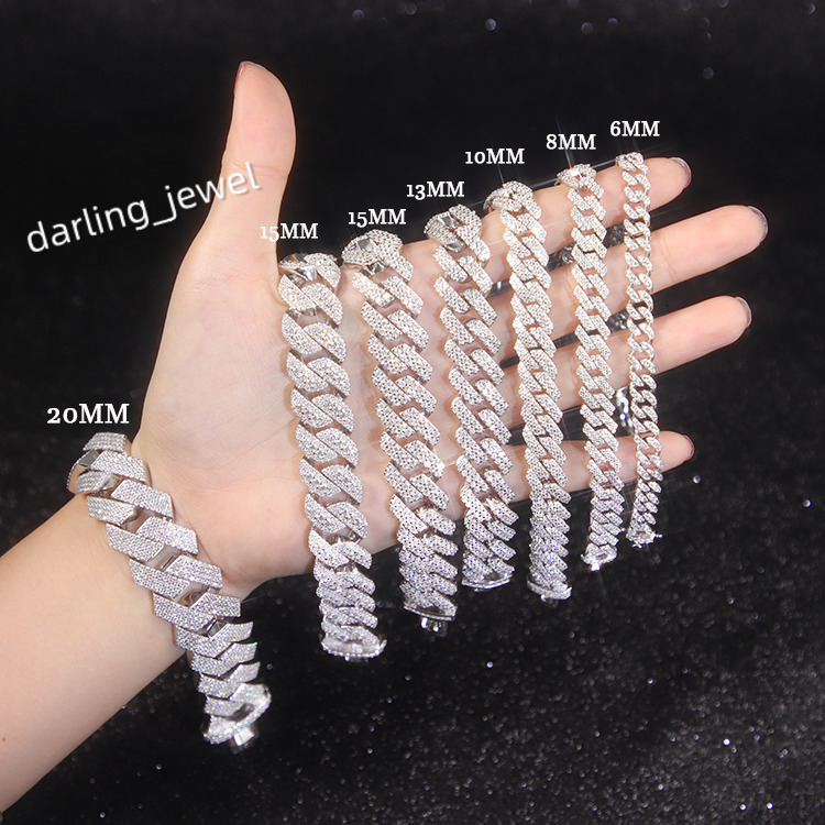 HOT Sale 6mm-20mm Wide S925 Sterling Silver Cuban Link Chain VVS Moissanite Diamond Chain Cuban Bracelet With GRA Certificate