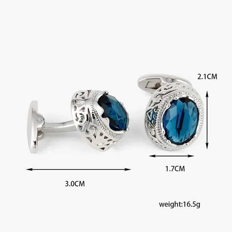 New Blue Diamond Cufflinks Luxury Mens Jewelry OL Business Banquet Shirt Button Mens French Cufflinks Wedding AccessoriesT250412