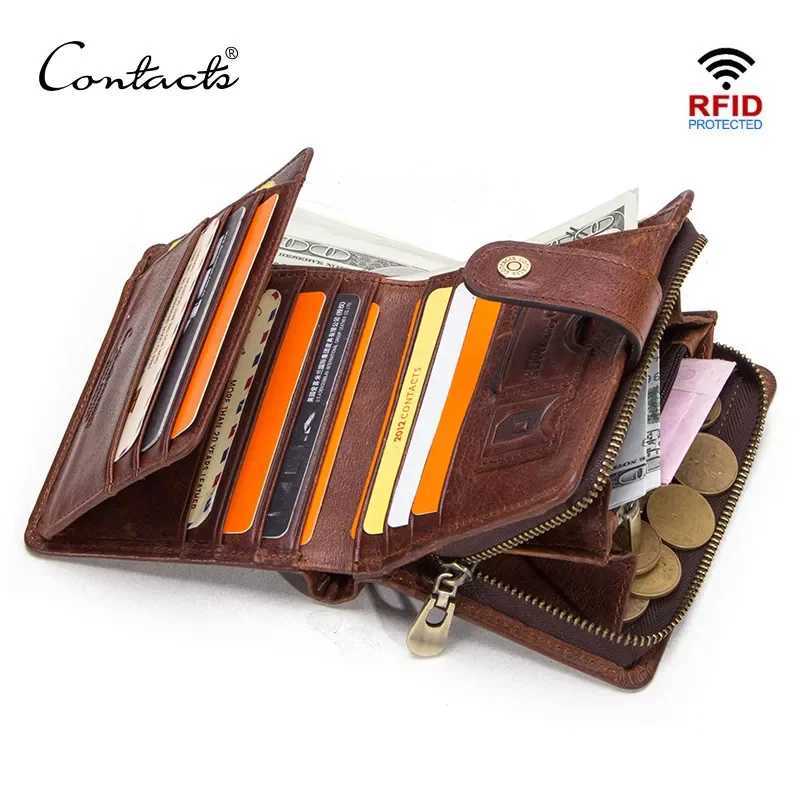 CONTACT leather RFID mens wallet with coin pocket mini zipper wallet card clip mens wallet Z250411