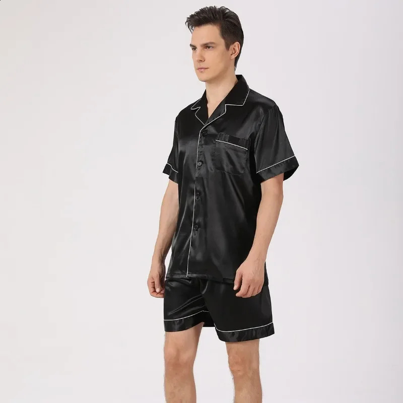 High quality satin sleepwear set for mens spring and autumn oversized loose casual sleepwear for mens summer breathable thin short sleeves 250411