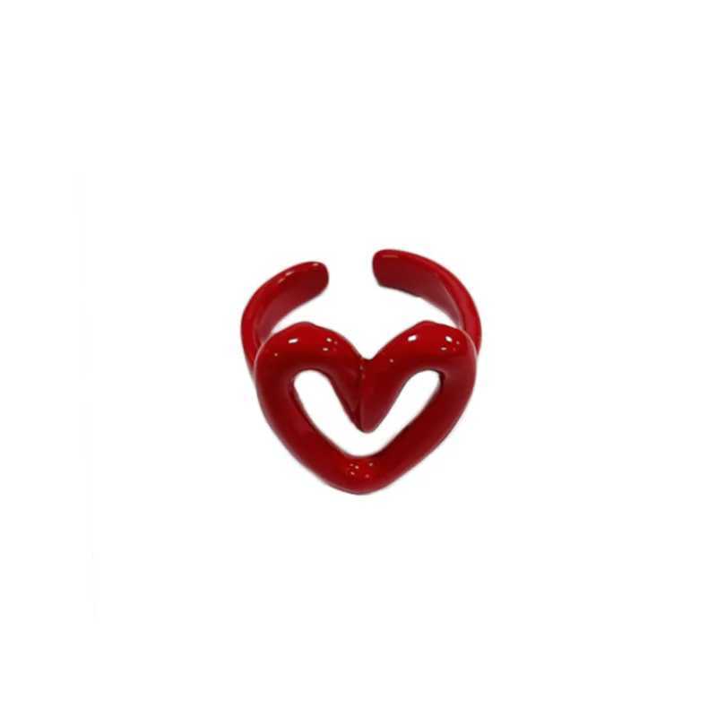 Red/White Resin Ring Womens Tren Temperature Hollow Heart Ring Womens Simple Foldable Knot Student JewelryXJ250412
