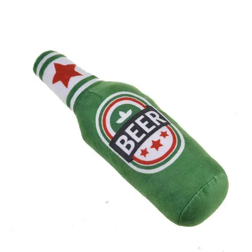 High Quality Dog plush toys pet squeeze printing beer bottle shaped toys dog bite resistant clean teeth chewing toys pet supplies interactive toys T25