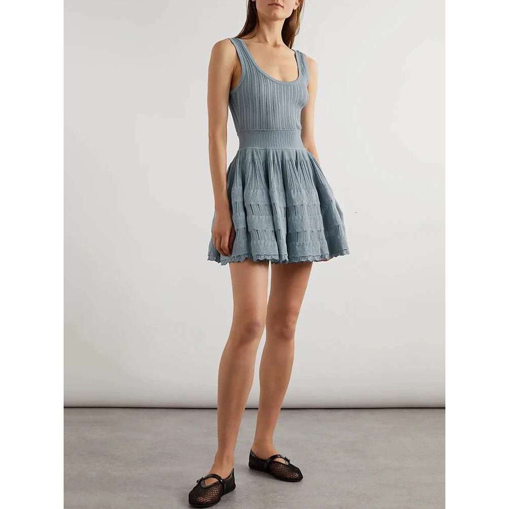 U Collar Slim Knit Short Dress Temperament Elegant Hollow A-E Women's Dresses 2025 Spring New