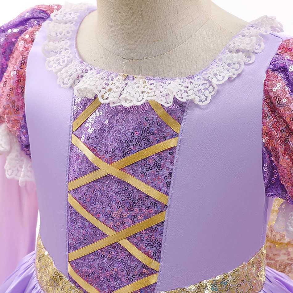 Disney Rapunzal Princess Girl Dress Role Play Entangled Halloween Party Vestido Childrens Birthday Christmas 2-10TXJ250411
