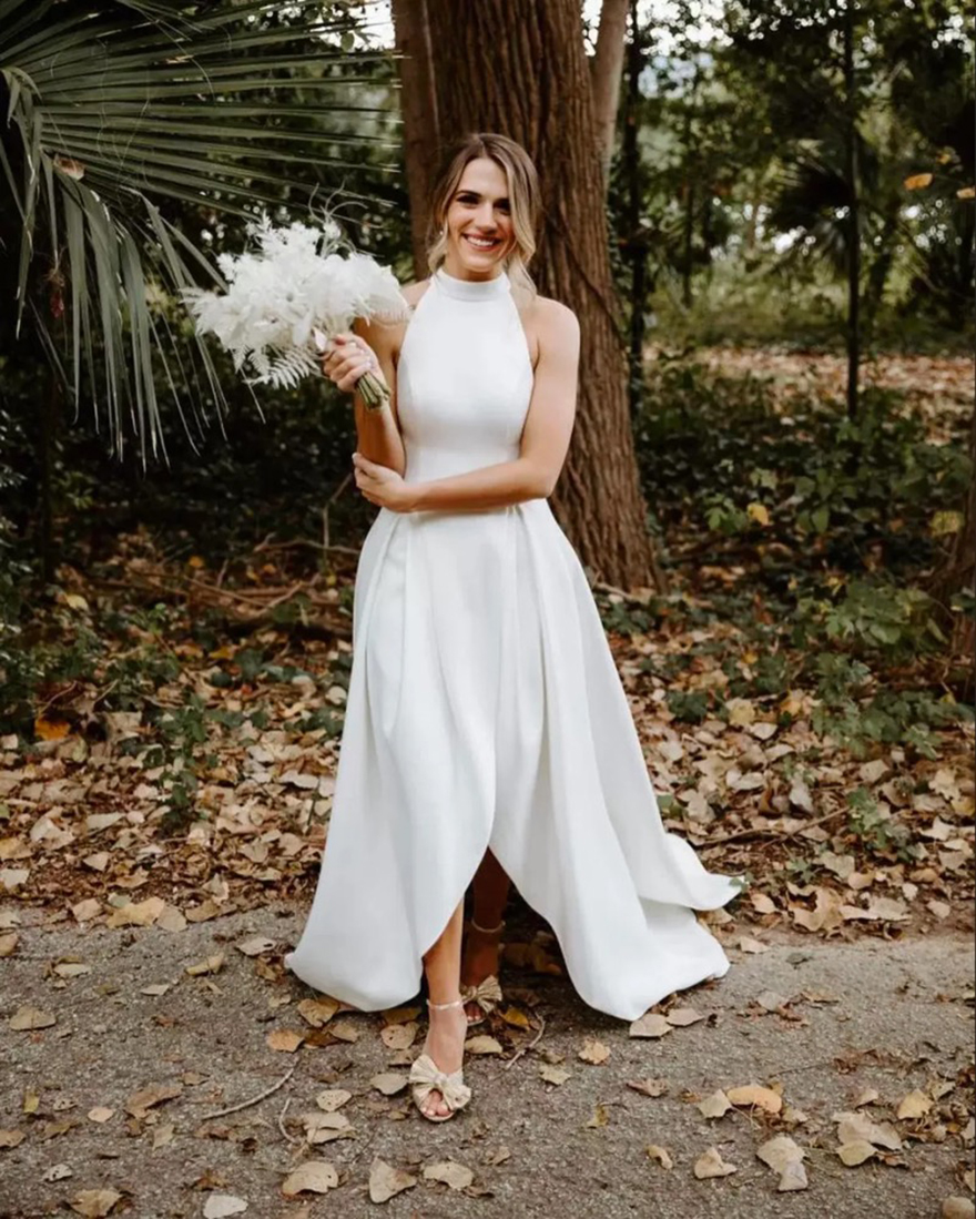 Country A Line Wedding Dresses Halter Neck Sexy Backless Brdial Gowns 2025 New Style Side Split Robe De Soiree