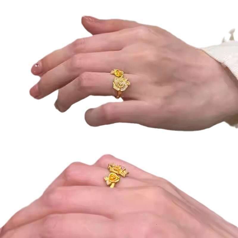 Real Gold Plated Zircon Rose Flower Open Simple Niche Design Index Finger Ring New High-end Sense Jewelry for Women