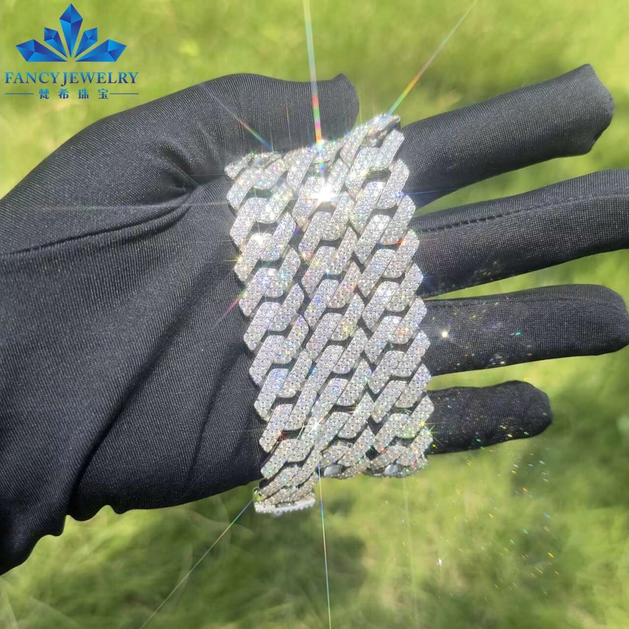 Hip Hop Style 925 Sterling Silver Miami Cuban Chain 12mm Width High Quality Gold Plated Iced Out Moissanite Cuban Link Chain