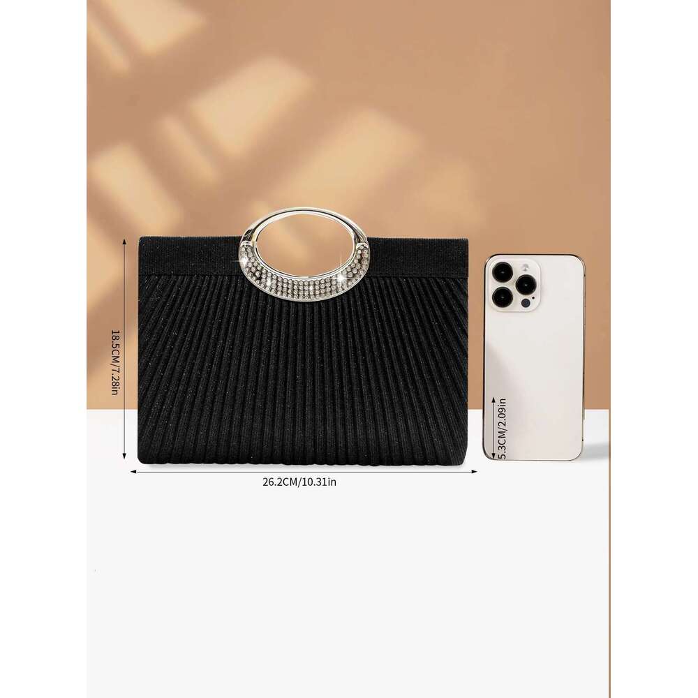 Fashionable Chinese minimalist style pleated evening dress exquisite and romantic metal chain party clutch bag, music festi