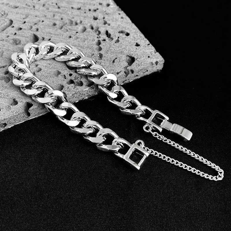 Kpop Stainless Steel Metal Chains Bracelets For Women Men Punk Sliver Cuban Link Chain Wristband Bracelet Classic Charms JewelryC250411