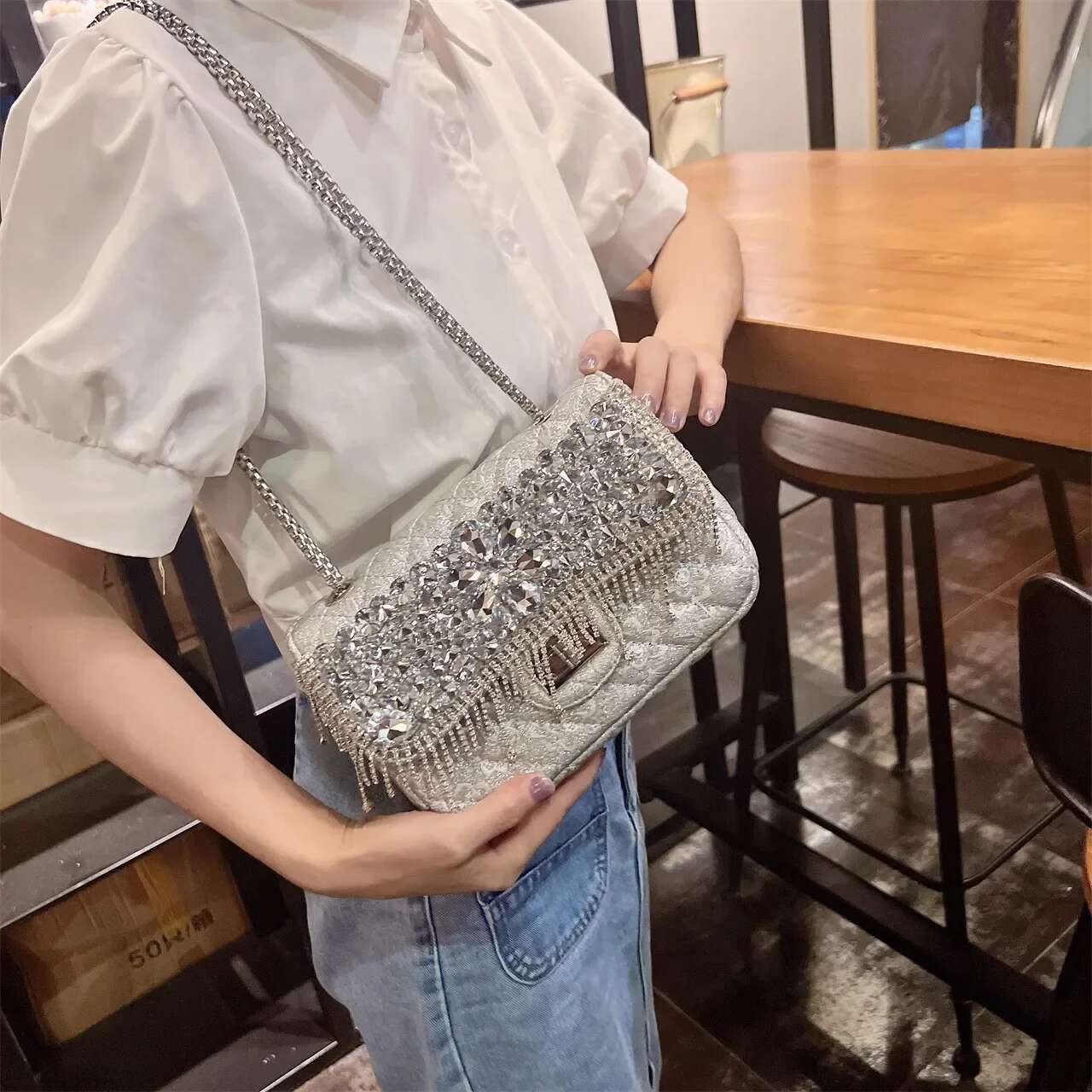 Dia-Encrusted Rhombus Chain Female 2025 New Autumn And Winter Shoulder Crossbody Fragrant Wind Small Bag Hand Bags