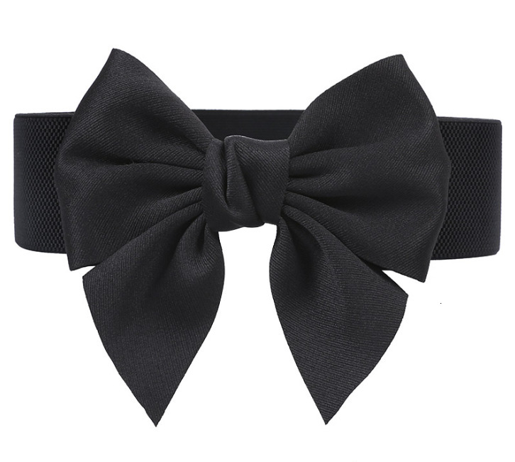 Versatile sweet pure cotton fabric bow elastic waistband wide belt women's dress decoration