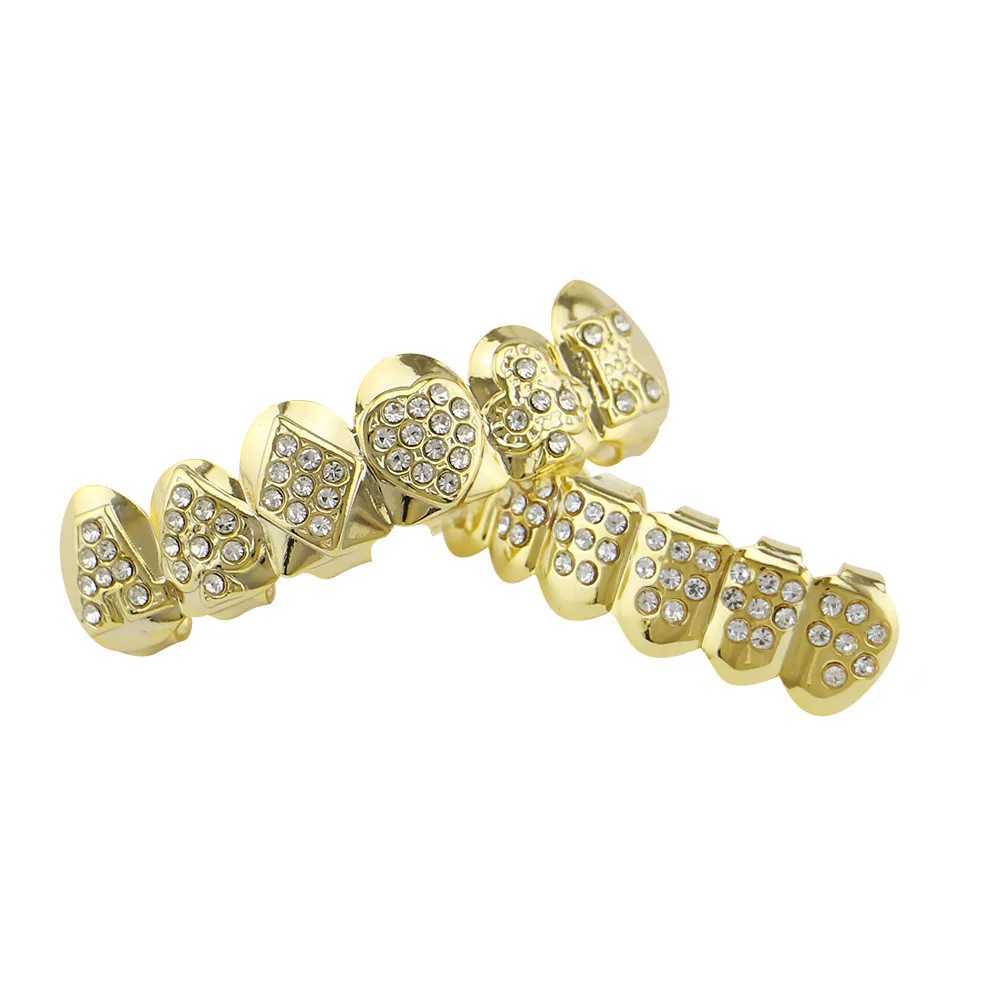 Hip Hop Gold Silver Ice Out CZ Teeth Grillz Top Bottom Mens Punk Jewelry W250412