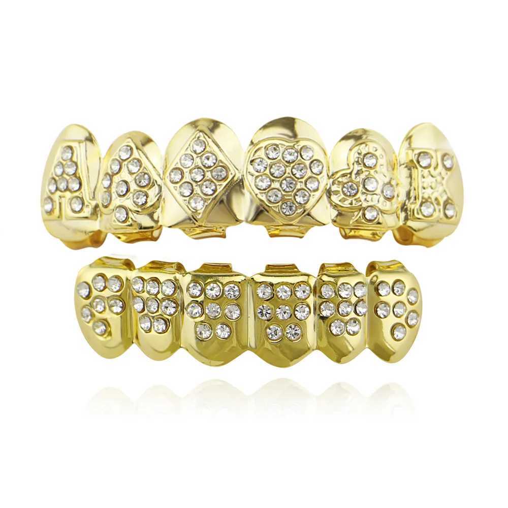 Hip Hop Gold Silver Ice Out CZ Teeth Grillz Top Bottom Mens Punk Jewelry W250412