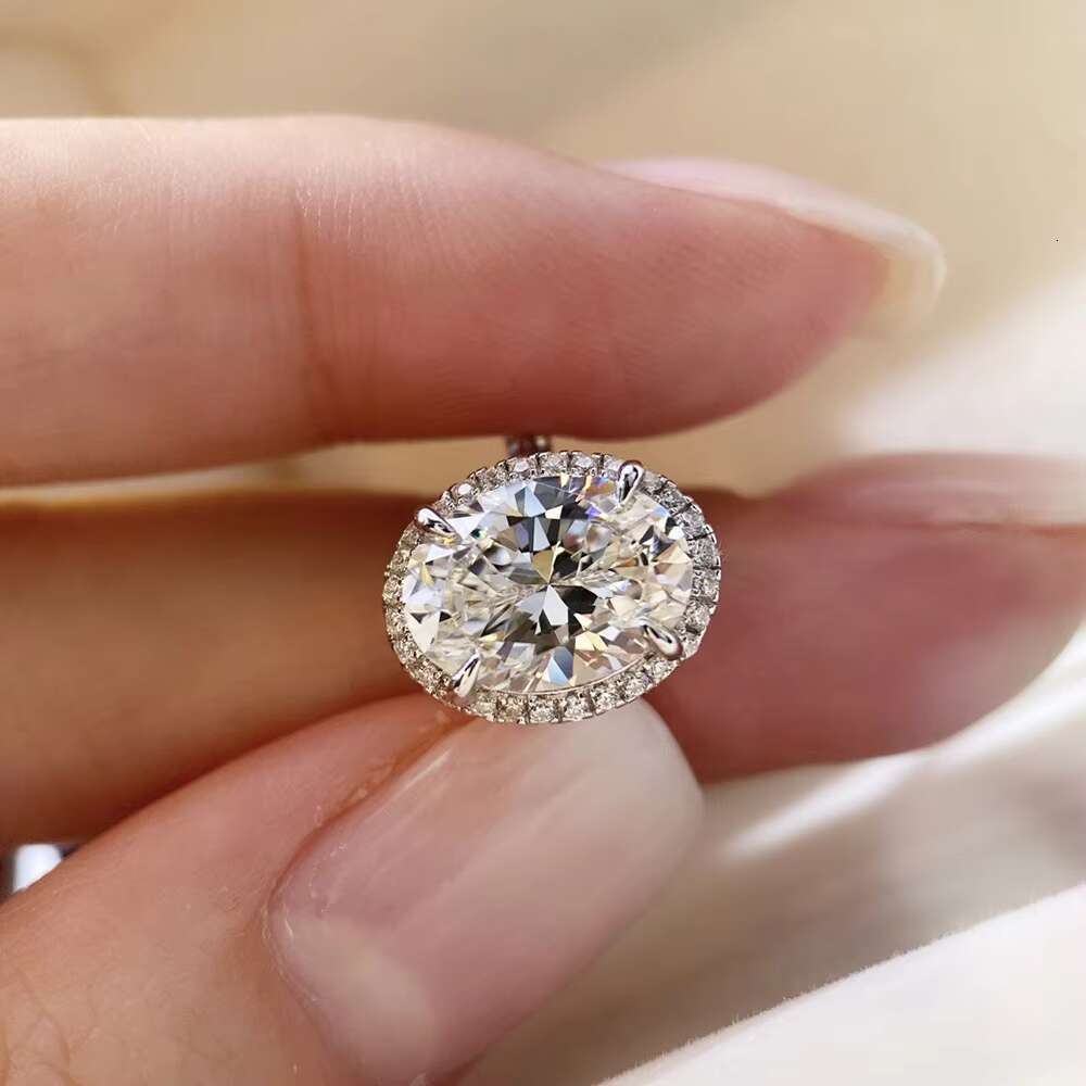 Luxury Jewelry Solitaire 3ct Moissatine Diamond Oval Halo Rings Set for Women Real 925 Sterling Silver for Women Engagement