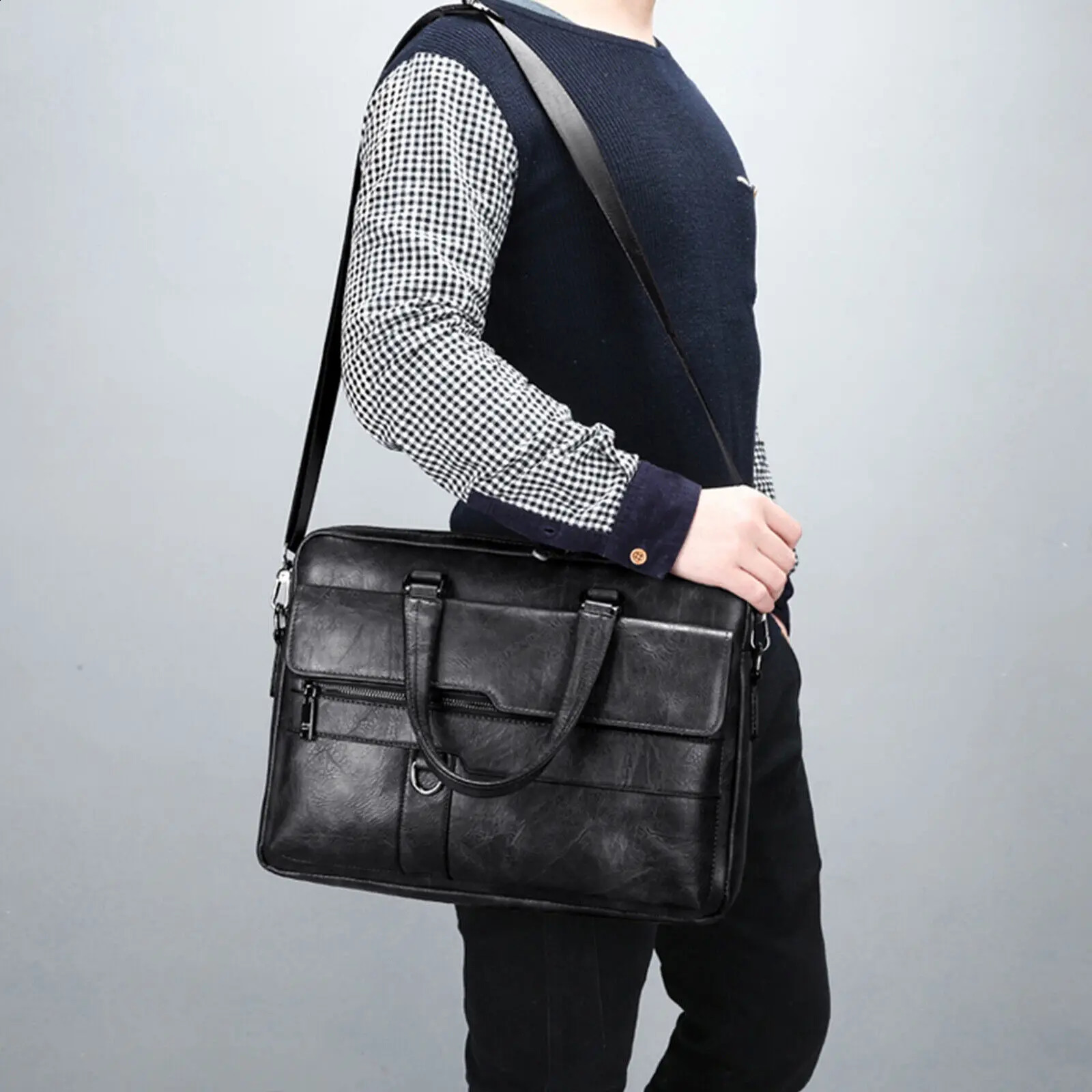 Men Briefcase Bag Classical Retro PU Leather Business Handbag Male Crossbody Shoulder Bag Laptop Computer Case 250407