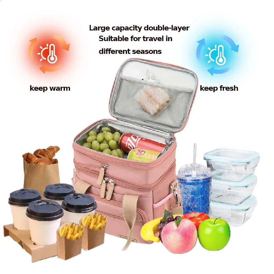 Womens Lunch Bag Loncheras Para Mujer Insulated Double Company Lunch Box Adult Work Beach Picnic Hiking 15L 250410