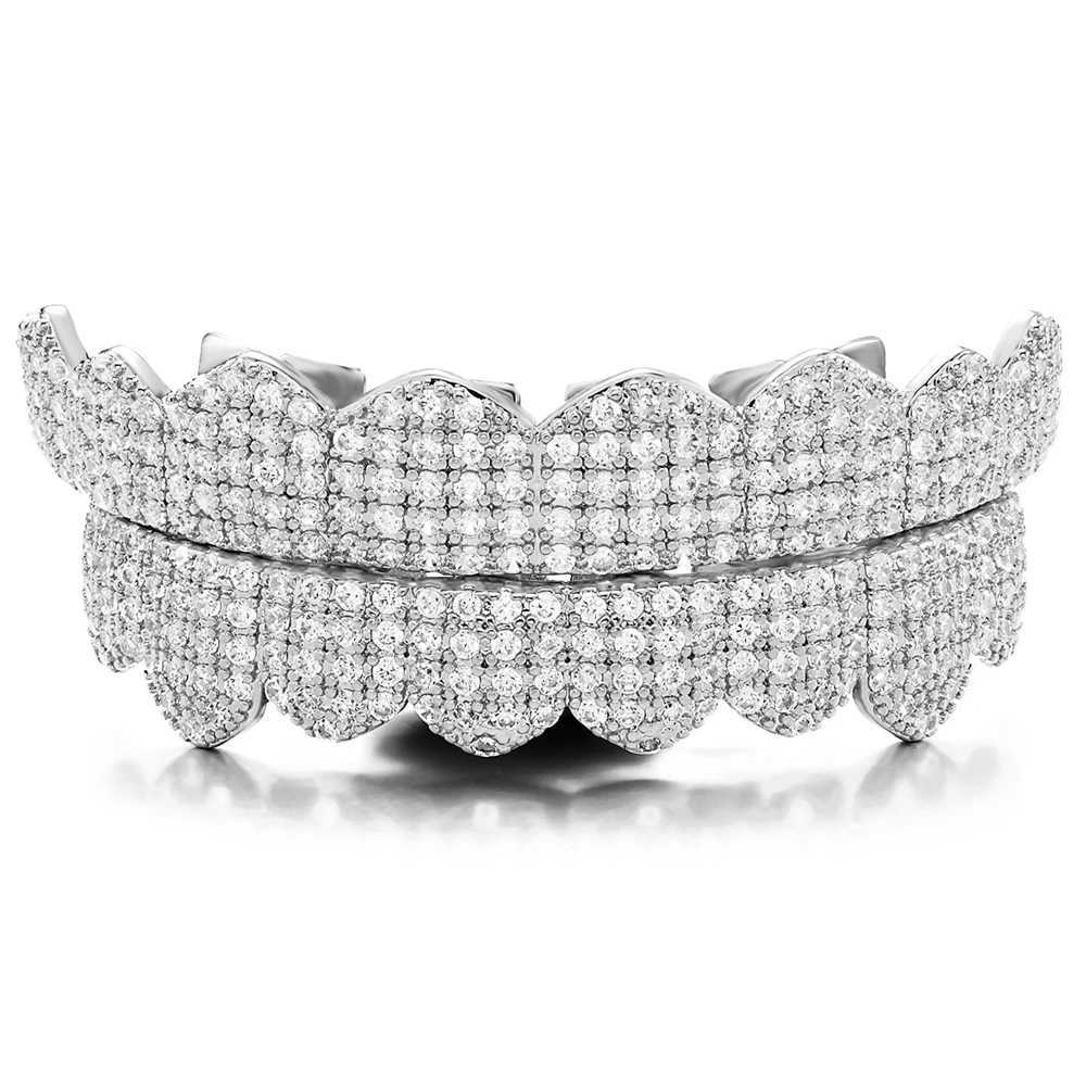 CZ Teeth Grillz Hat Cube Zircon Ice Out Mini Paving Top and Bottom Charm Grill Suitable for Female Hip Hop Jewelry Role Playing W250412