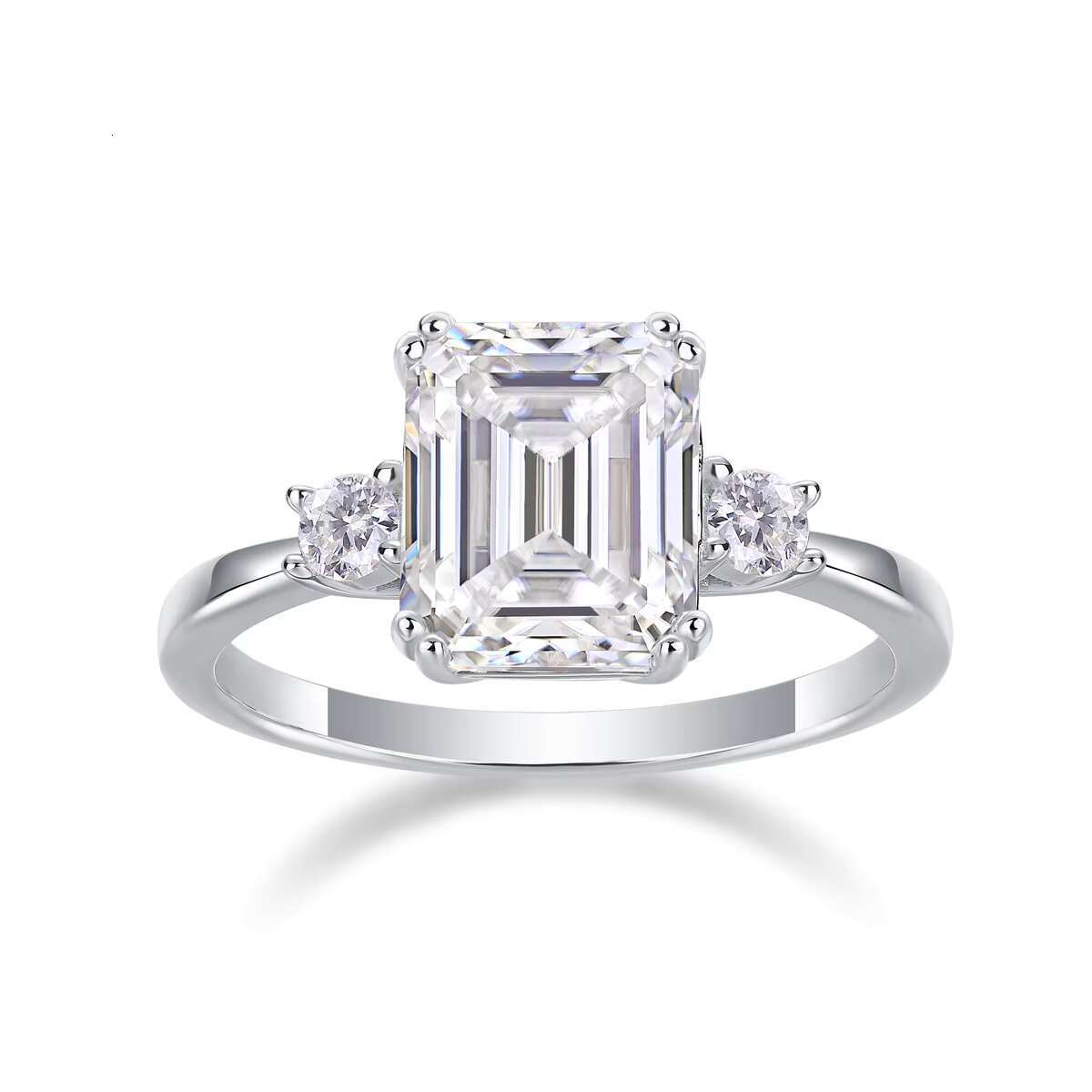 SGARIT Wholesale Jewelry S925 Silver Three Stone Moissanite Diamond Ring 4CT Emerald Cut Gold Plated Moissanite Engagement Ring
