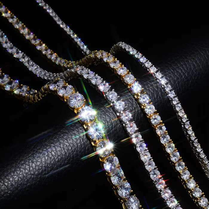 Wholesale Price Hip Hop 925 Sterling Silver 2mm 3mm 4mm 5mm 6mm VVS D Color Moissanites Diamond Moissanite Tennis Chains