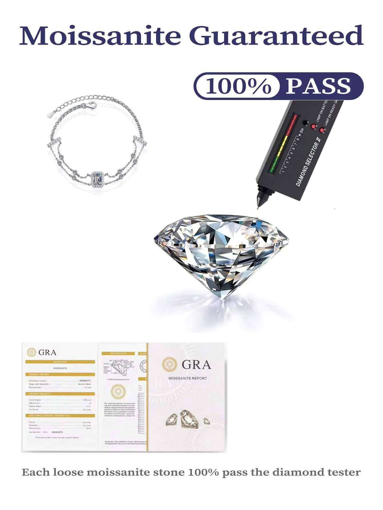 Luxury 925 Sterling Silver Bracelet VVS D Color 1ct Emerald Cut VVS Moissanite Diamond Chain Bracelet for Engagement Parties